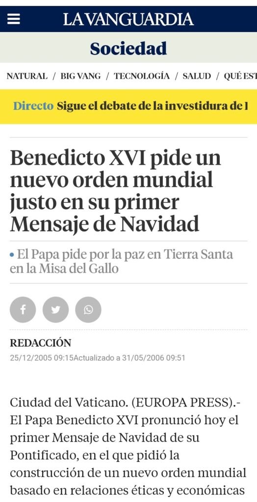 Artículos de prensa de aquel 2005 y aquella declaración de Ratzinger en el siguiente vídeo. Pulsar las imágenes para agrandarlas.