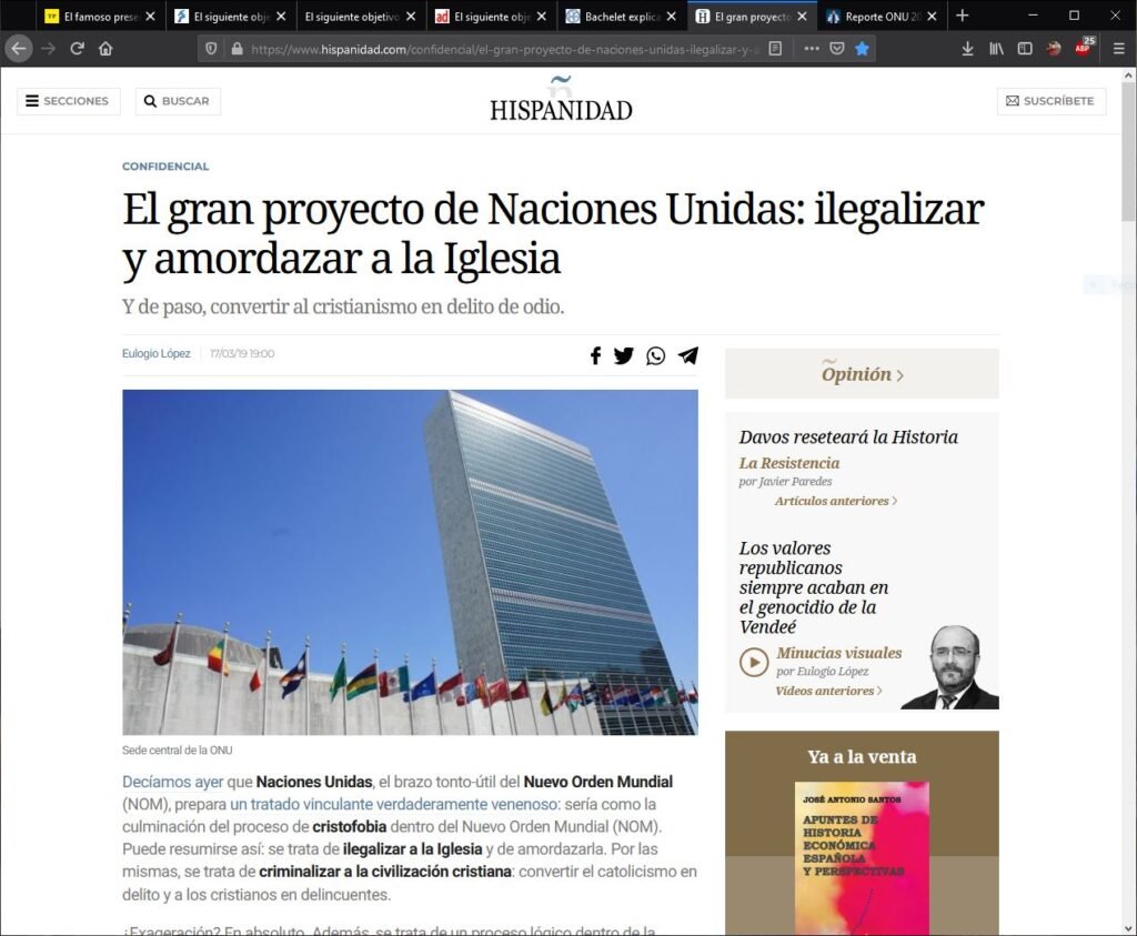 El gran proyecto de Naciones Unidas: ilegalizar y amordazar a la Iglesia. Y de paso, convertir al cristianismo en delito de odio.