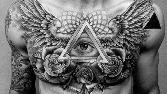 Ojo, triángulo, tatoo, tatuaje, pecho.