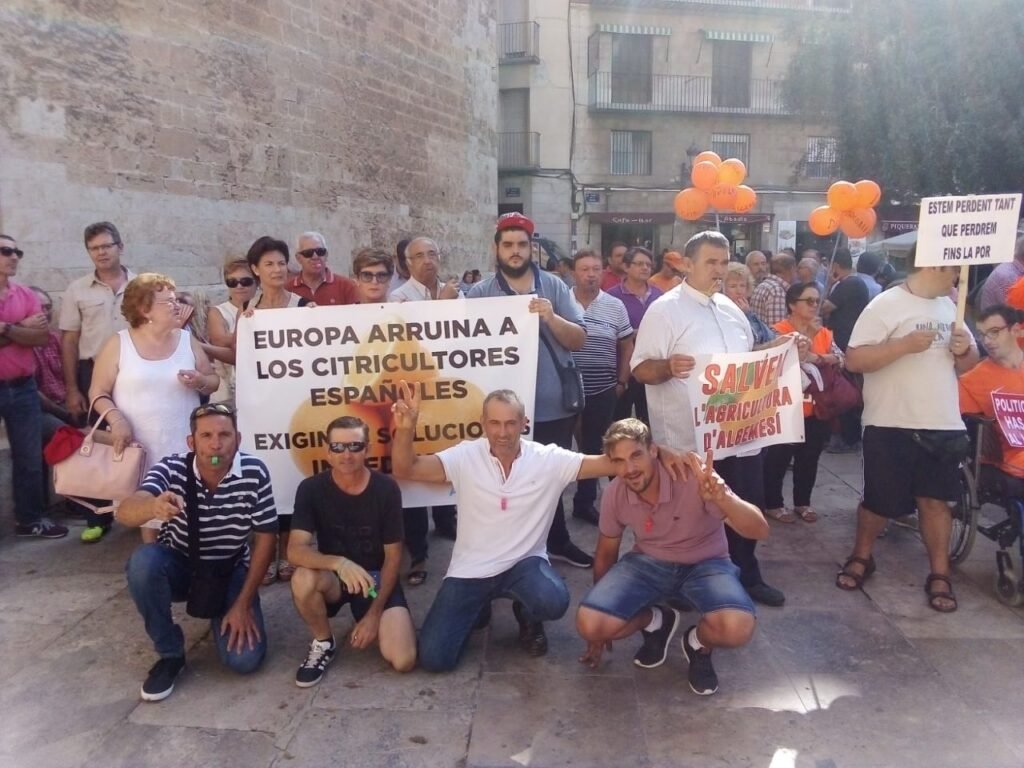 Ejemplo de boicot por parte de infiltrados globalistas (son masones) haciendo el signo «In Hoc Signo Vinces«, en una protesta de agricultores en Valencia (2019).