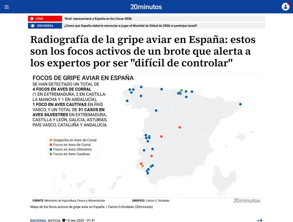 Mapas - 2025-09-17 Radiografía de la gripe aviar en España.