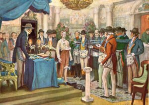 Ilustraciones sobre masonería. Logia.