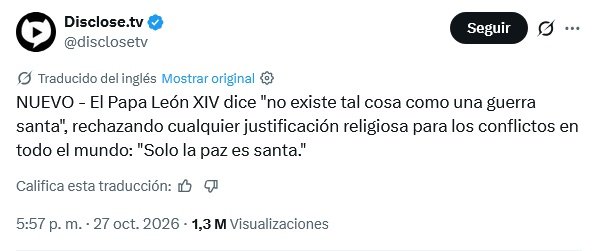 Prevost omite mencionar a Cristo en Asís y dice que la 'paz' debe ser la 'estrella guía' del hombre. https://www.lifesitenews.com/news/leo-xiv-omits-mention-of-christ-at-assisi-says-peace-must-be-mans-guiding-star