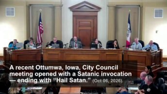La reunión del (6/10/2026) del Ayuntamiento de Iowa City (25.000 habitantes) comienza con una invocación de ‘Hail Satán’. El ayuntamiento de la ciudad de Ottumwa, Iowa, abnrió el Consejo del (6/10/2026) con una invocación satánica que terminó con 'Hail Satán'.